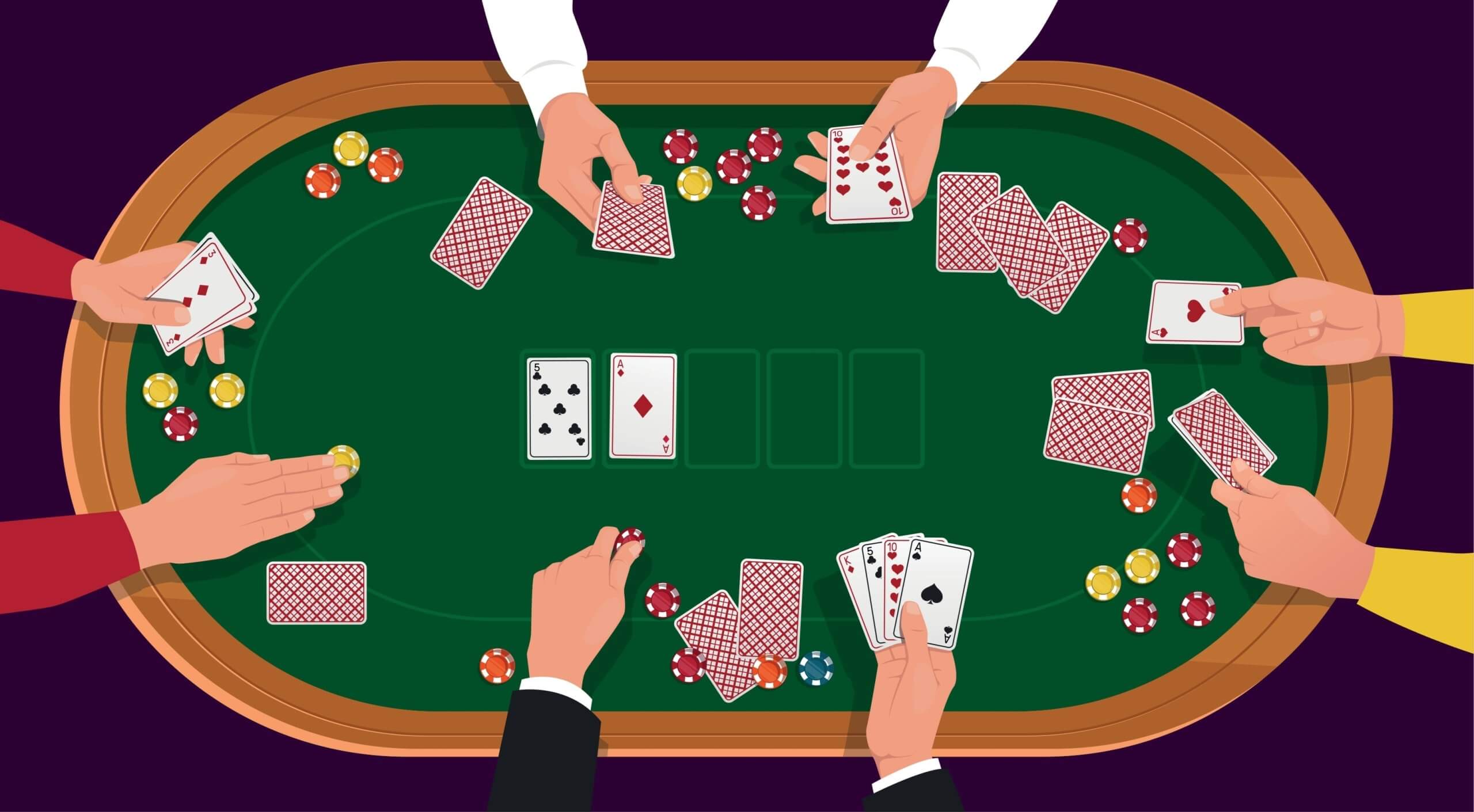 Poker,Hands.,People,Play,At,Gambling,Table,In,Casino.,Desk